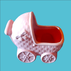 Vintage Pink Ceramic Baby Carriage Planter
